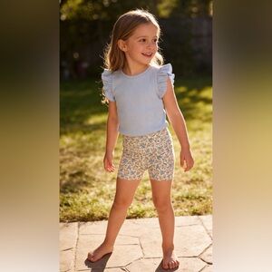 Rylee + Cru Girl’s 5-6 Floral Bike Shorts Set Gap Blue Ribbed Ruffle Tank Top